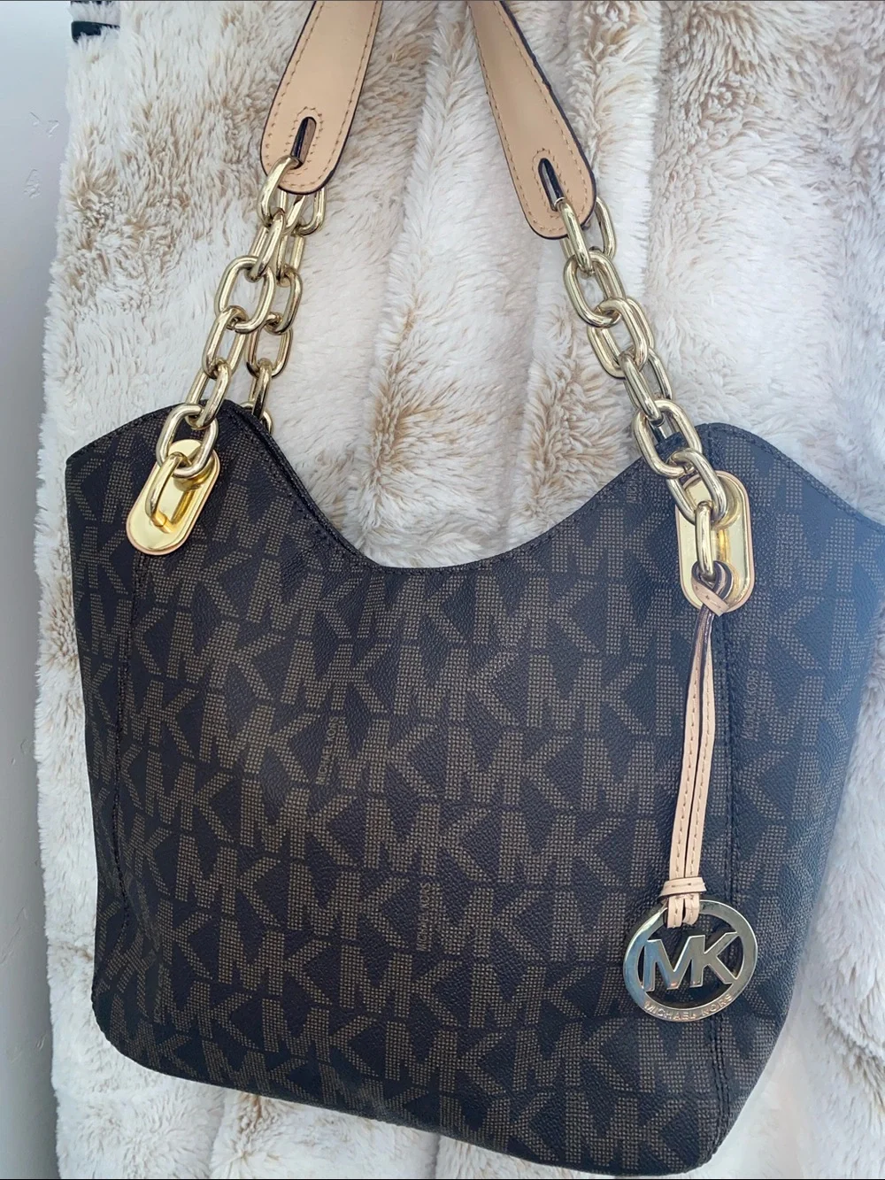 Michael Kors Dark Brown MK Logo Chain-Handle Shoulder Bag